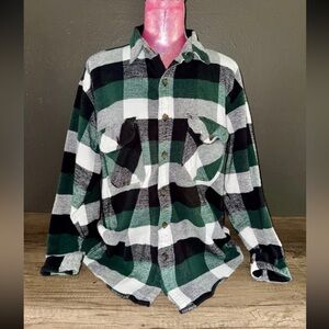 BTC Plaid Button Down Shirt in Green, Black, and White